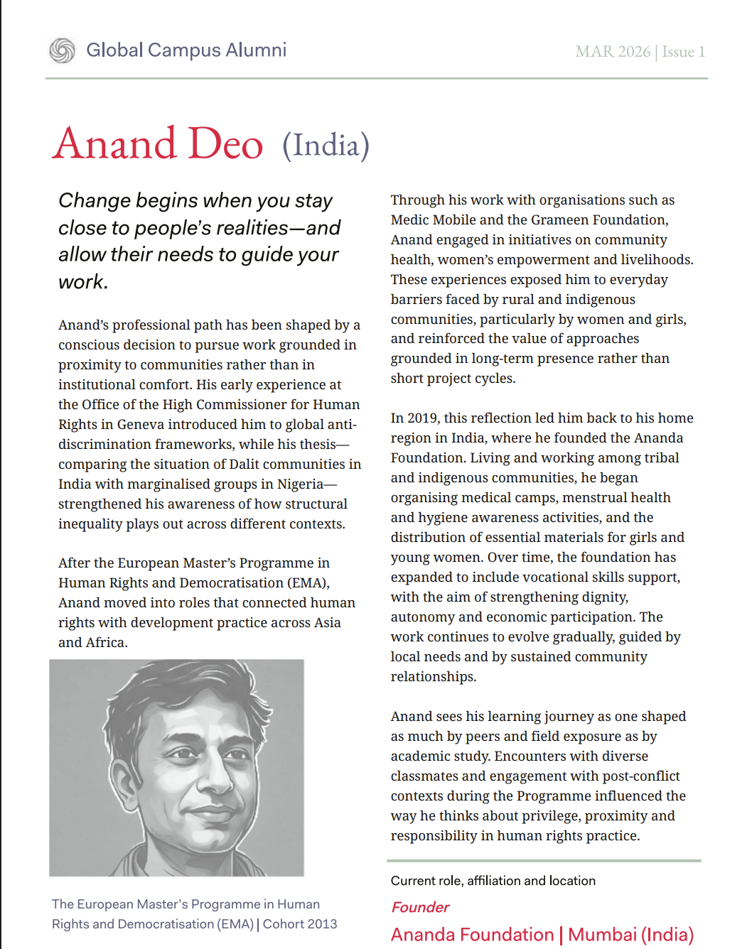 Global Campus Alumni Newsletter — Anand Deo